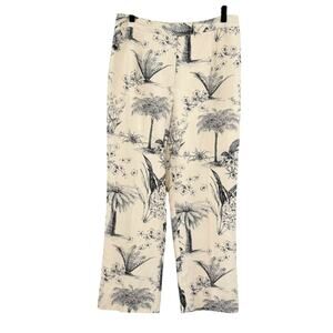 Harold’s Vintage Navy & Cream Tropical Palm Tree Silk Linen Blend Cropped Pants